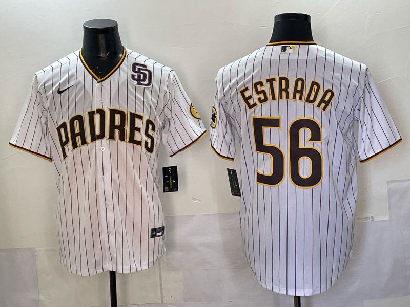 Men 2025 San Diego Padres #56 Estrada White stripe Nike MLB Jersey style 06